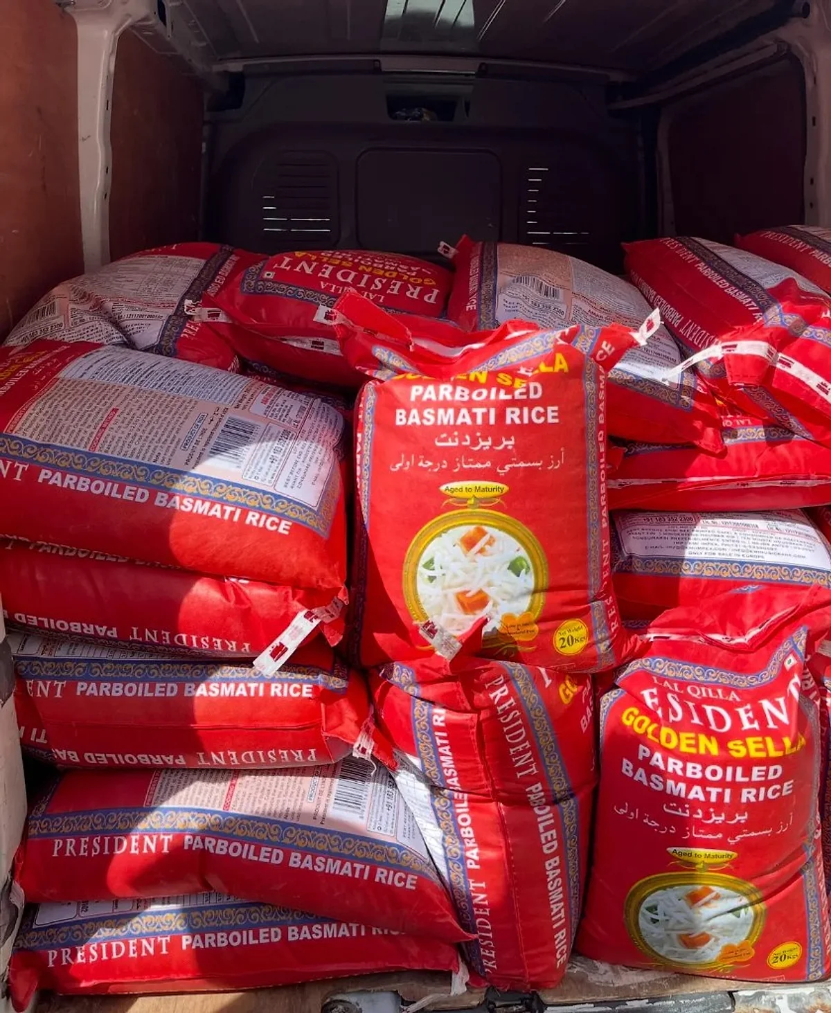 Delivery van packed with President Golden Sella basmati rice